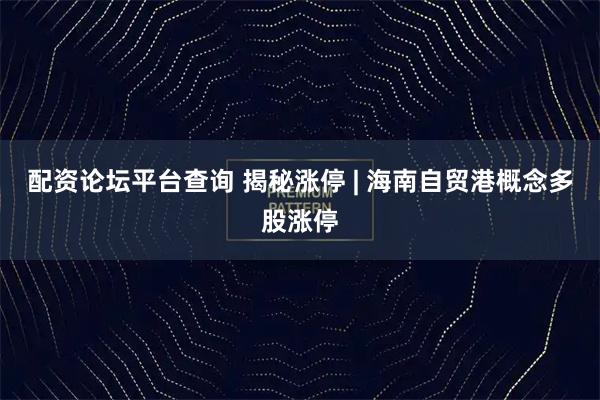 配资论坛平台查询 揭秘涨停 | 海南自贸港概念多股涨停